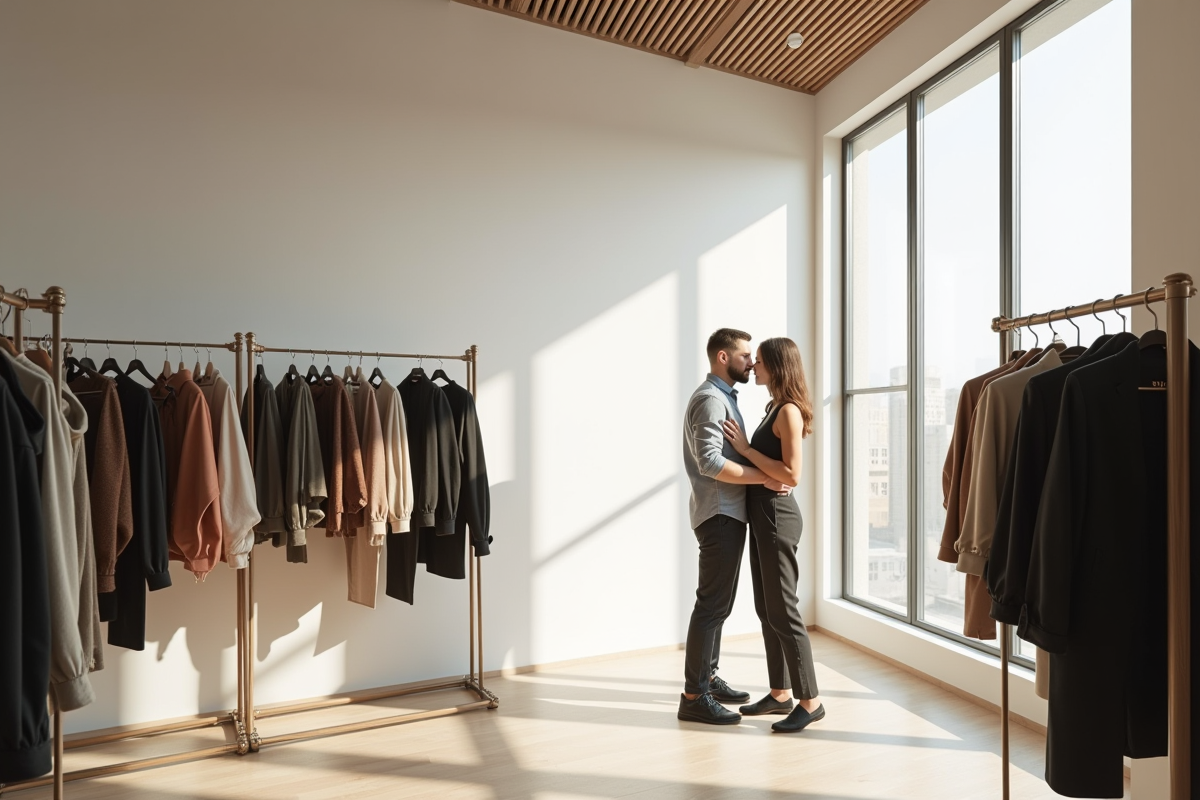 Intérieur d une boutique de vêtements minimaliste avec lumière naturelle