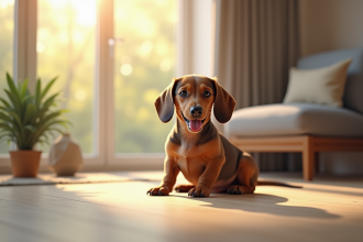 Chiot dachshund attentif dans un salon lumineux
