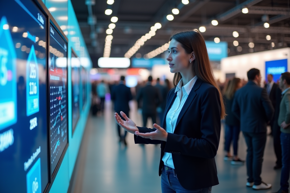 Jeune femme ingénieure en business casual lors d une conférence technologique