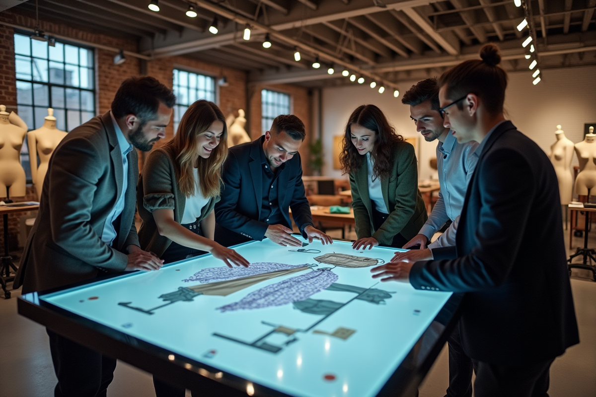 Equipe de professionnels de la mode collaborant autour d un écran