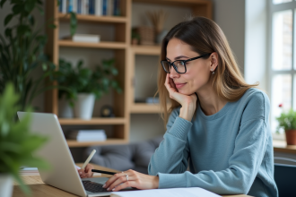 Femme concentrée travaillant à son bureau à la maison