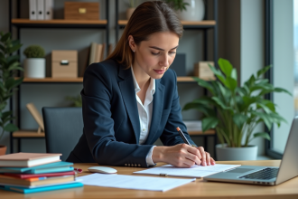 Femme d affaires organisant des dossiers dans un bureau moderne
