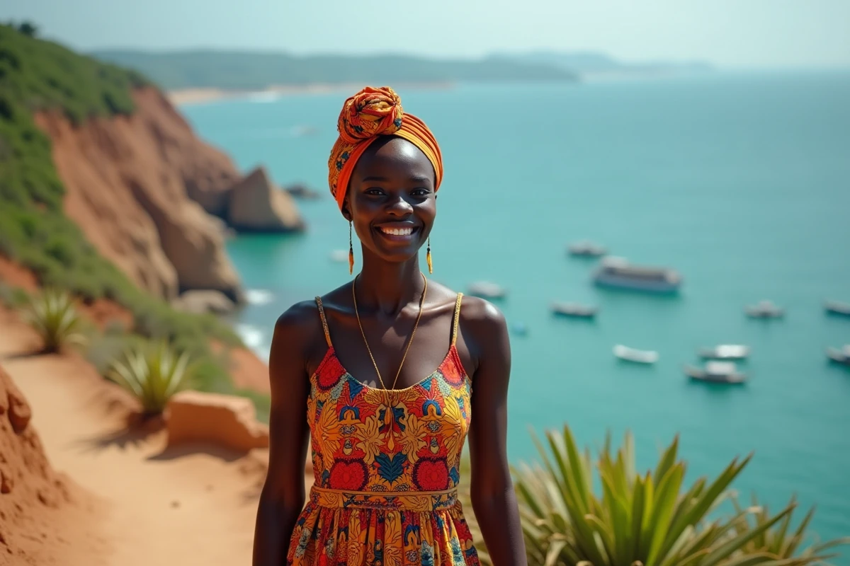 Femme africaine souriante sur la côte d