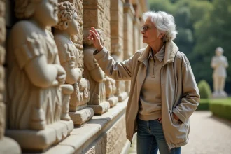 Femme en tenue printaniere devant le Palais Idéal