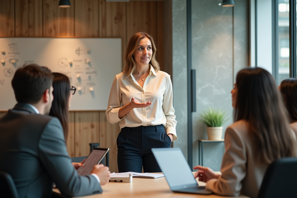 Femme présentant des données lors d
