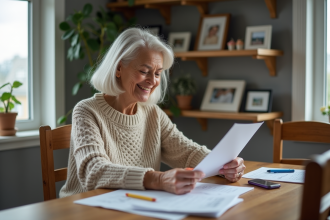 Femme retraitée souriante et détendue à la maison