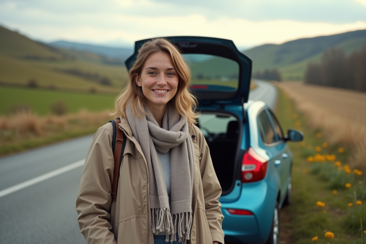 Jeune femme ouvrant le coffre d
