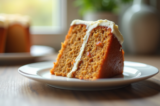 Gâteau à la carotte tranché avec glaçage crémeux