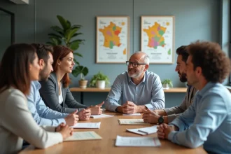 Groupe de professionnels en réunion dans un bureau moderne