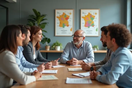Groupe de professionnels en réunion dans un bureau moderne
