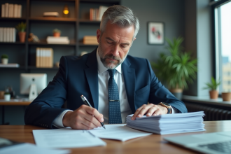 Homme d affaires en costume bleu dans un bureau professionnel