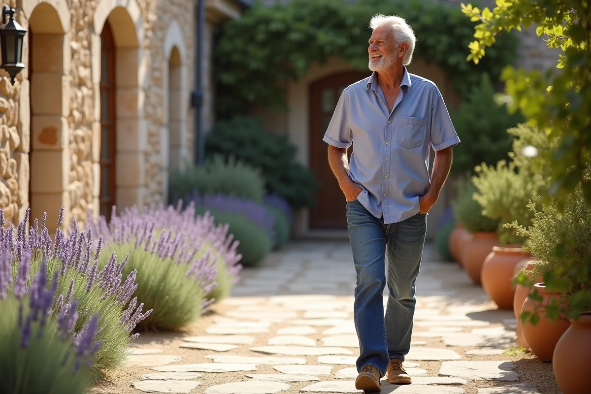 Homme dans couronne de lavande en Provence