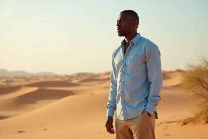 Homme africain contemplant le désert du Sahara
