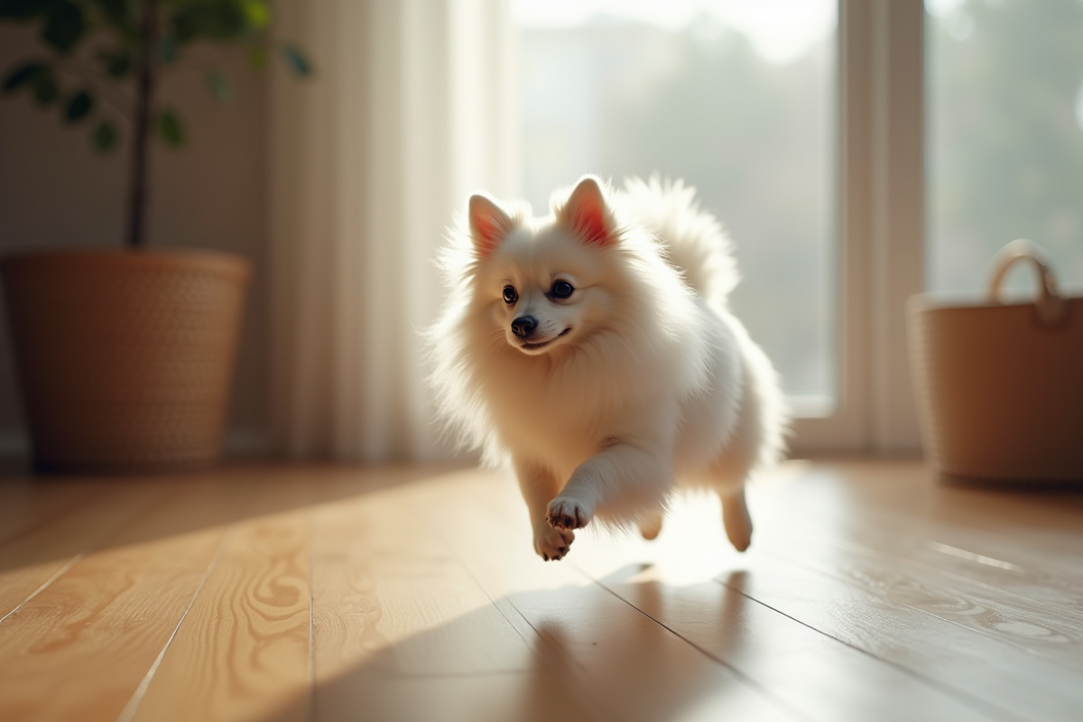 Spitz japonais jouant à l