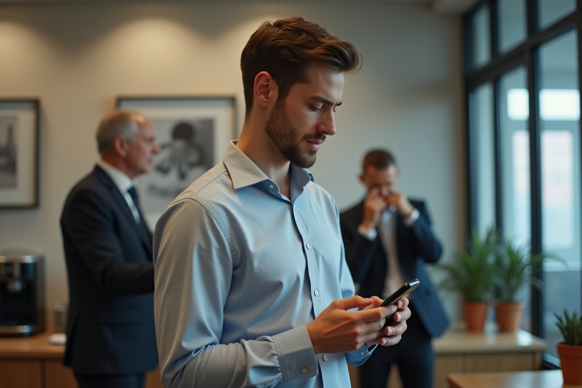 Jeune homme dans la salle de pause au travail
