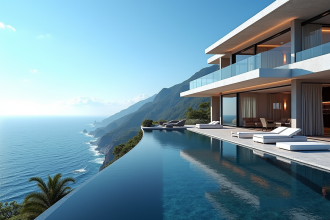 Villa moderne de luxe sur la côte avec piscine à débordement