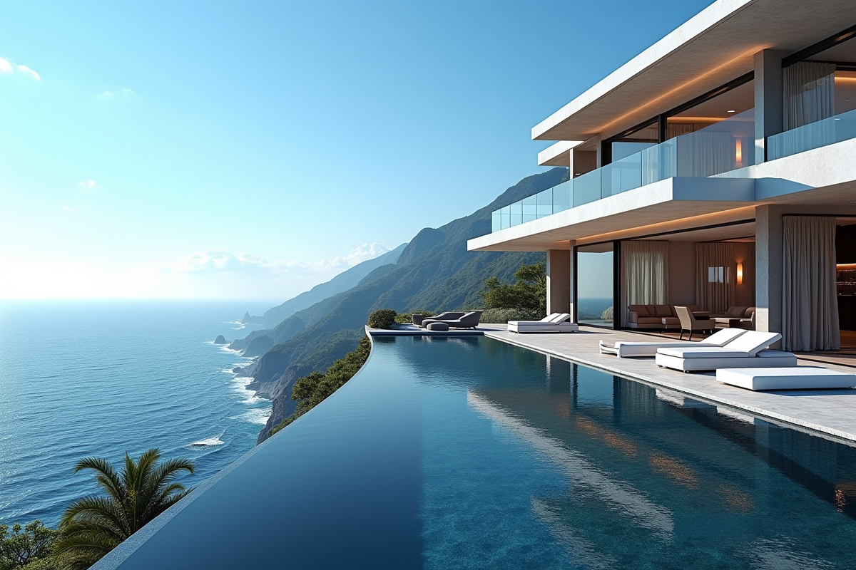 Villa moderne de luxe sur la côte avec piscine à débordement