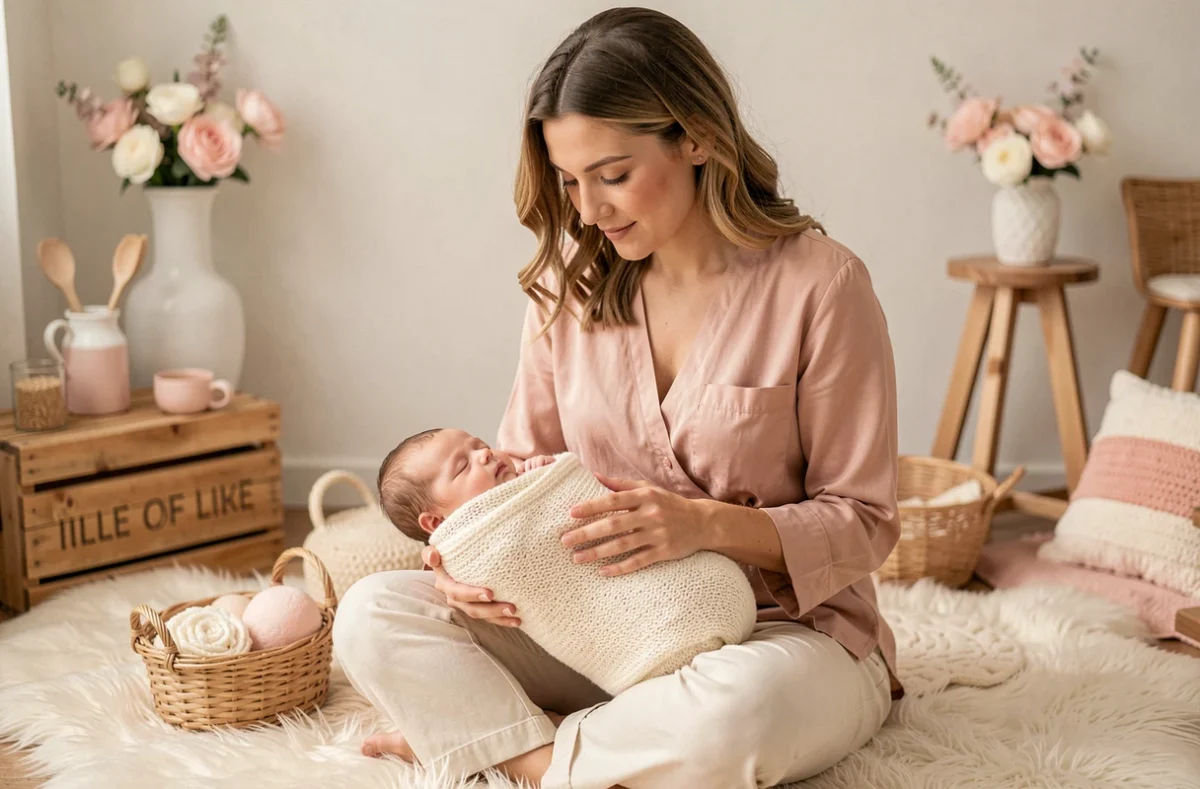 Moments de Bébé, spécialiste photographie nouveau-né à Lille, mettant en scène un bébé endormi dans un studio chaleureux