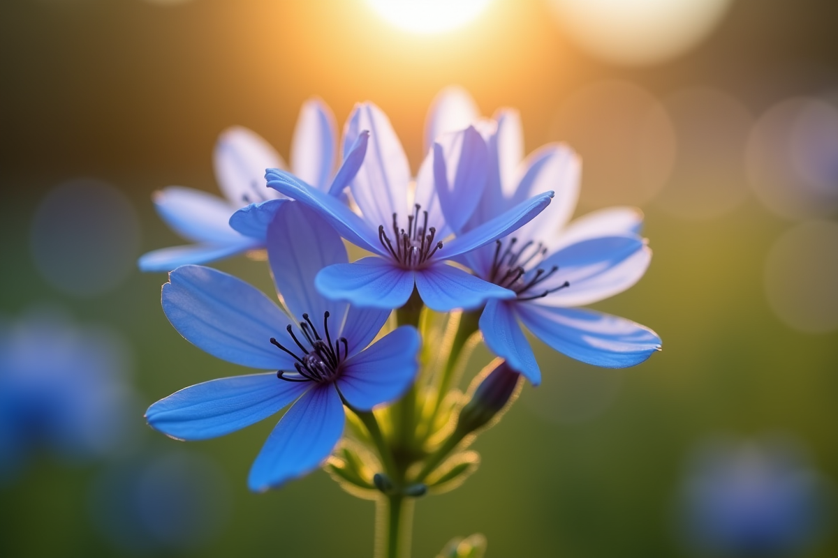 Fleurs de Nigella damascena en plein soleil dans un jardin