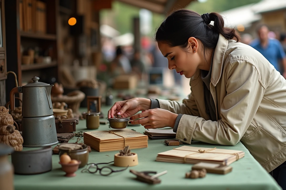 Étal de bibelots et objets vintage à découvrir lors d'un vide-grenier dans l'Aveyron ce week-end