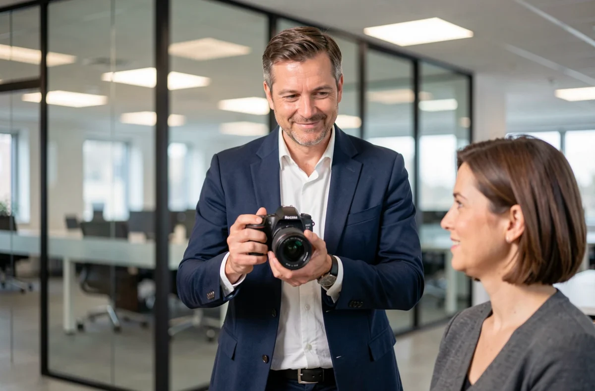 Raphaël Buntinx, photographe corporate à Lille, dirigeant une séance de portraits en milieu professionnel