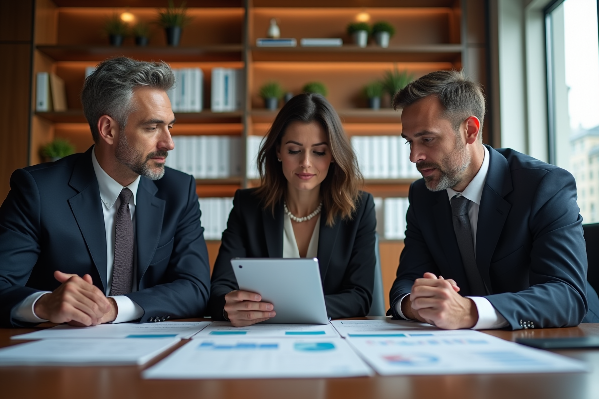 Groupe de professionnels discutant autour d