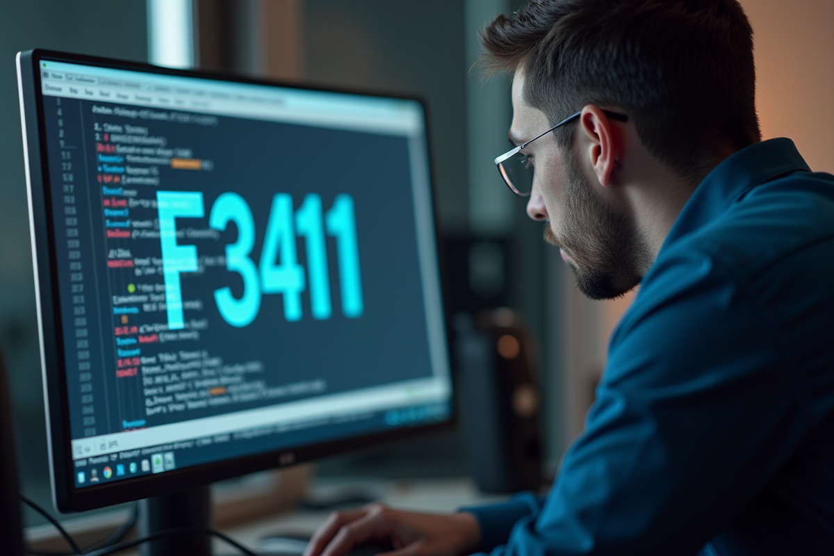Technicien examinant un écran avec erreur F3411 en bureau lumineux